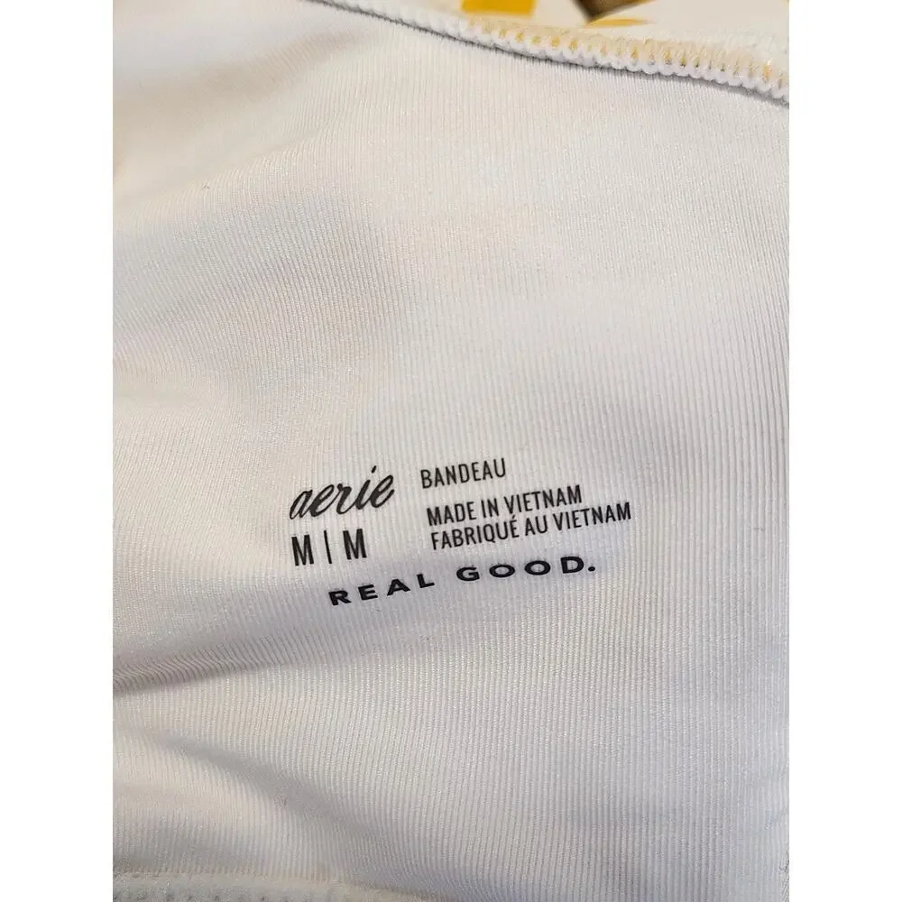 Aerie Real Good Striped Bikini Top One Shoulder Swimwear Yellow White M
